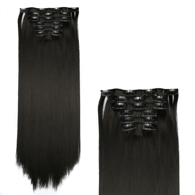 Cheveux de charme 24 pouces longue Extension de cheveux raides 6 pièces/ensemble 16 Clips haute température pince à cheveux synthétique dans l'extension de cheveux: n ° 2