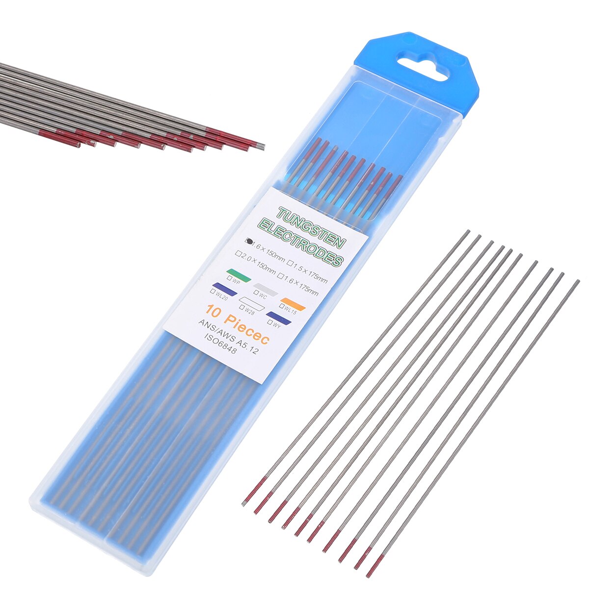10 Stuks Tig Lassen Wolfraam Elektroden Staaf Mayitr 2% Gethorieerde Wolframelektrode 1.6X150Mm WT20 Rood Voor Lassen carbon Staal