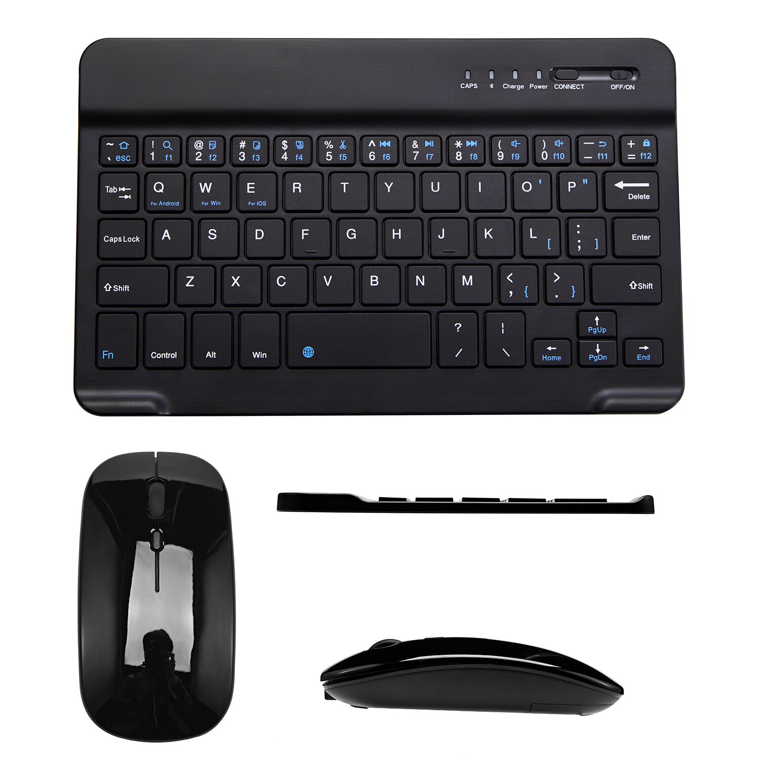 Mini Bluetooth Keyboard Wireless Keyboard Rechargeable For iPad Phone Tablet English Spanish Keyboard For Android ios Windows: 7in-Black-Set