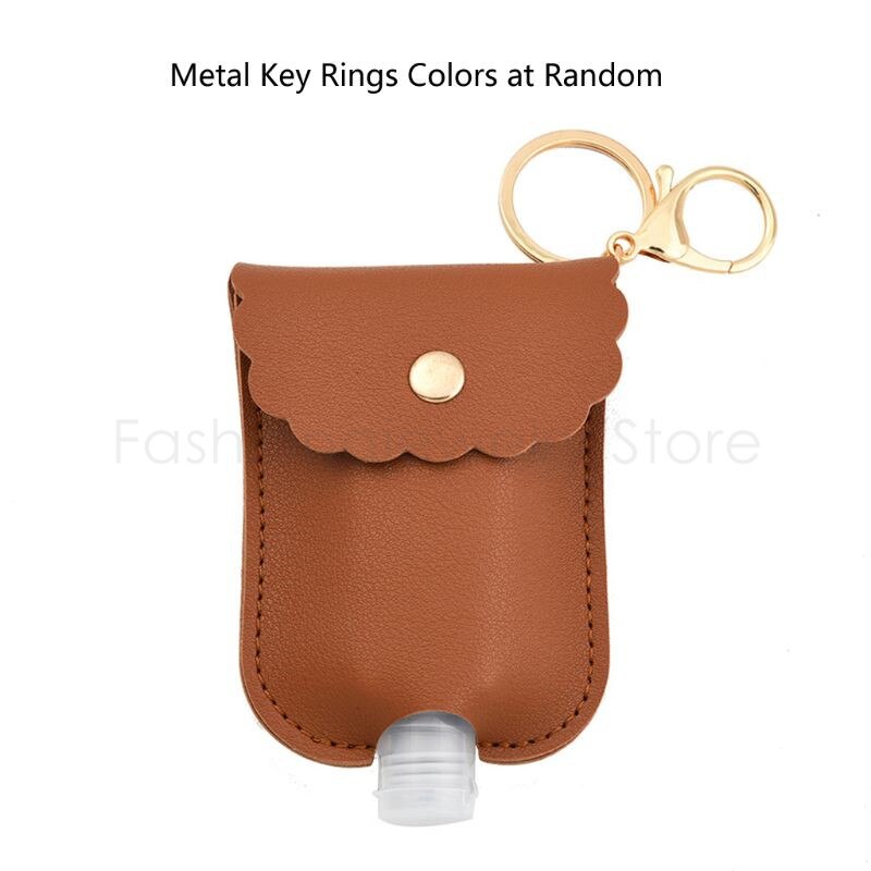 60ml Tragbare Squeeze Flasche Leere Dicht Kunststoff Reise Flasche für Hand Sanitizer mit Leder Keychain Halter Clips: Brown