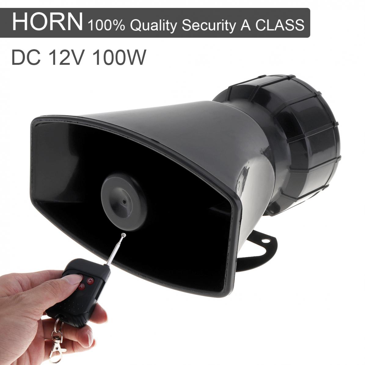 Bocina de sirena de emergencia con control remoto inalámbrico, altavoz con 7 sonidos de advertencia de coche DC12V, 100W, negro