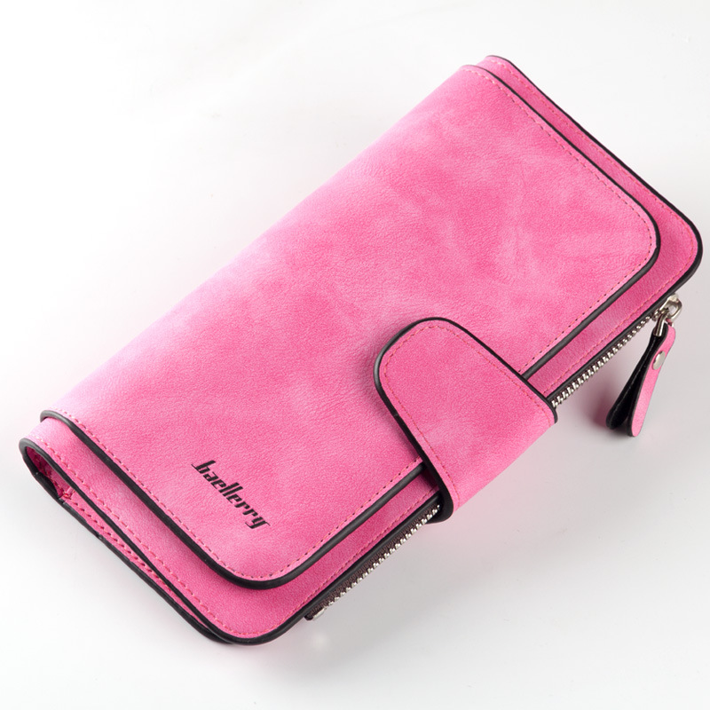 Wallet Women Big Capacity Three Fold Lady Purses Scrub Leather Female Wallets Clutch Feminina Carteira: rose red