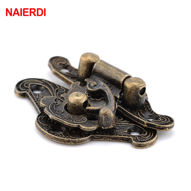 NAIERDI 1pc antiguo aldaba de bronce cierre de la cerradura para caja de madera del gabinete, hebilla de cierre para caja decorativo tamaño a 3