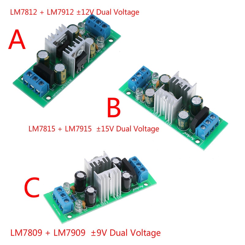 Dc 12 ~ 24v lm7809+lm7909 +- 9v dobbeltspændingsregulator ensretterbro strømforsyningsmodul