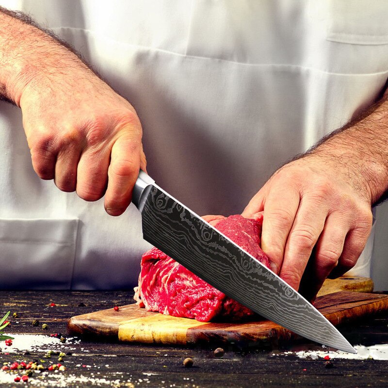 Cuchillo de Chef KnivesHigh de acero inoxidable, dibujo de Damasco, Gyuto, cuchillo de Santoku