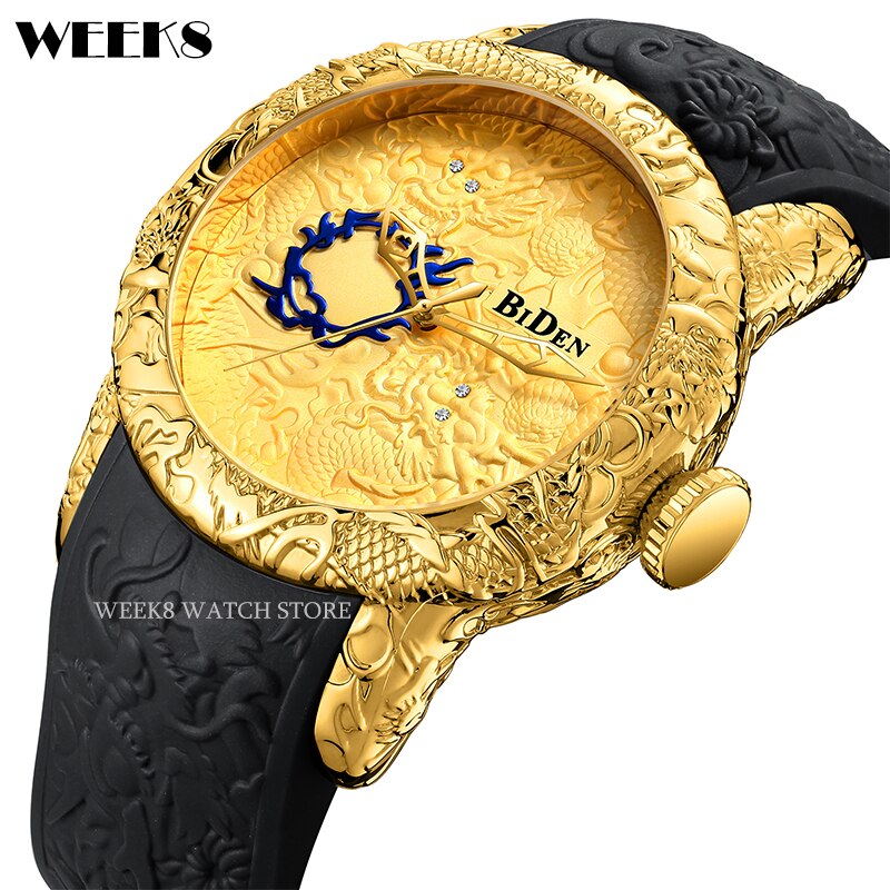 Montre de luxe en forme de Dragon noir et or pour hommes, montre à Quartz, style Hip Hop, étanche, créative: 04 no calendar