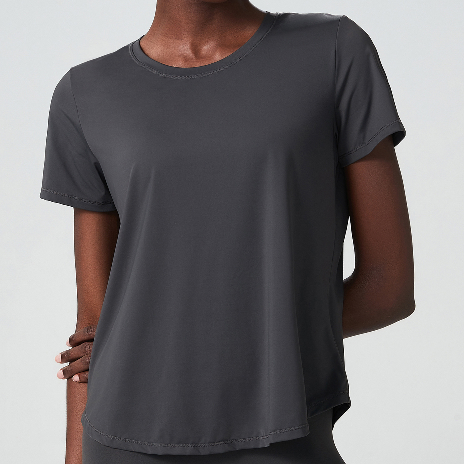 Camiseta de manga corta de Yoga para mujer, blusa suave de Color sólido, ligera y transpirable de secado rápido para gimnasio y correr, Verano: S / Gris