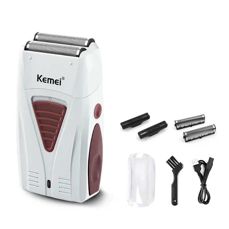 Kemei KM-3382 Men's Electric Shaver USB Charging Shaving Machine Cordless Shaver Male Hair Clipper Shaved Head: GRAY
