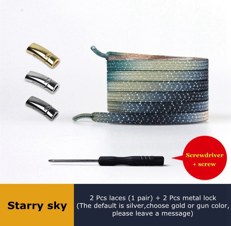 En elastisk uden binde snørebånd sneakers dovne snørebånd børn voksen sikkerhed hurtig flad snørebånd magnetisk metallås udendørs fritid: Stjernehimmel