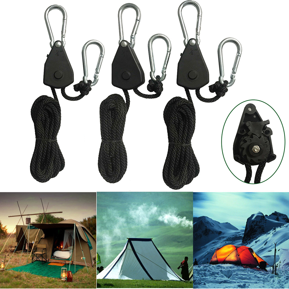 20-2PCS Hanger Pulley Ratchets Kayak Rope Rope Pulley 1/8 Lift Pulley Lock Tie Down Strap 1.6M Sky Curtain Tent for Camping