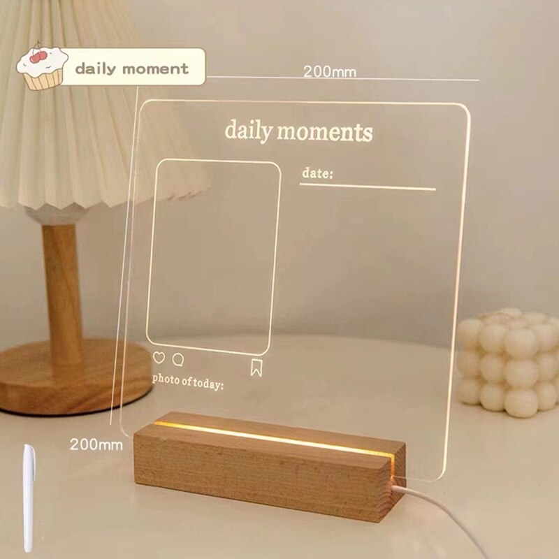 Usb Acryl Dagelijks Momenten Foto Led Lamp Memo Message Board Met Hout Standhouder Set Lamp Creatieve School Briefpapier
