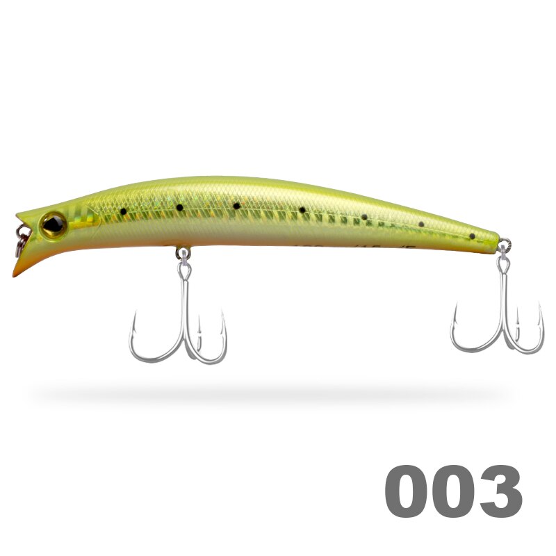 Señuelos de pesca D1 KOMOMO II Minnow, anzuelos duros artificiales flotantes de 120mm/15g, Wobblers de agua salada para pesca de lubina, aparejos de pesca: 003