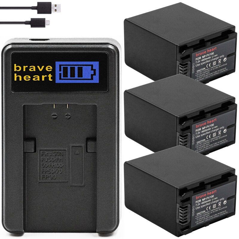 Np fv100 np-fv100 fv100 battery for sony  sx83e sx63e fdr-ax100e ax100e hdr camera: Charger and 3 batteries
