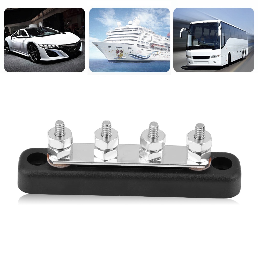 100A AC 300V DC 48V 4 Studs Bus Bar Electric Terminal Junction Block Glass fibre reinforced nylon Brass Stainless Steel Made