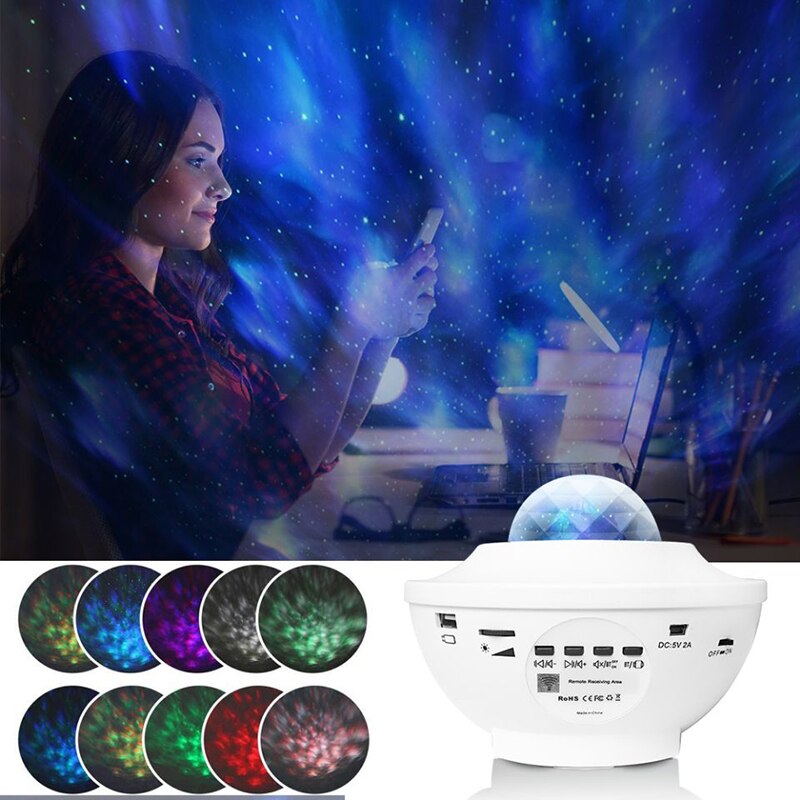 Usb Led Ster Projector Nachtlampje Star Sky Muziek Oceaan Wave Projection Lamp W/ Remote Sfeer Ambient Woondecoratie