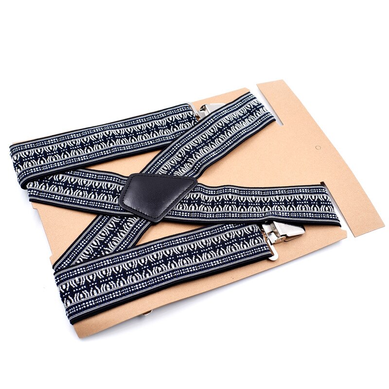 Tirantes de 5cm para hombre, pantalones de motorista de alta resistencia, elásticos, 4 Clips, MX8: navy blue stripes