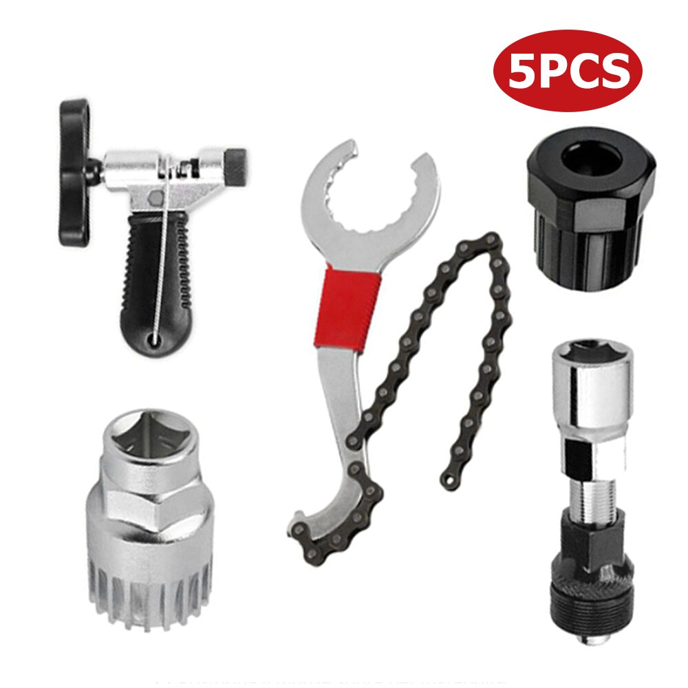 Bicycle Repair Tool Set Mountain Bike Repair Chain Cutter Crank Puller Remover Flywheel Bottom Bracket Disassembly Accessories: 5PCS 02