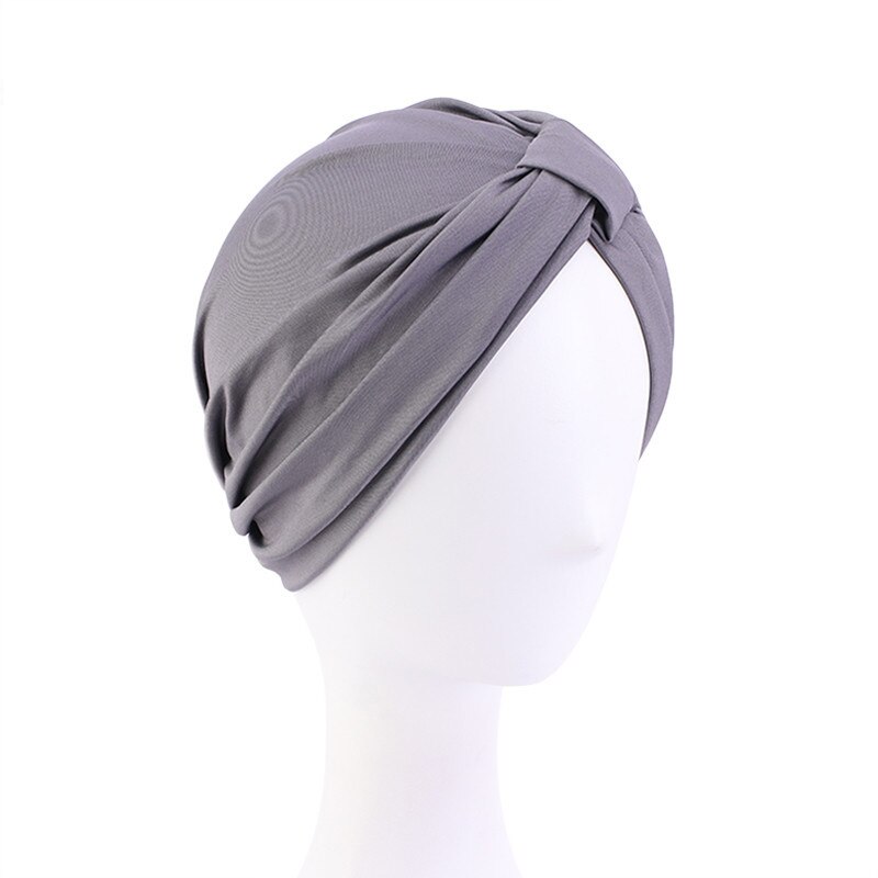 Indiase Vrouwen Modal Katoen Geplooide Hoed Chemo Haaruitval Kanker Tulband Motorkap Hoofd Sjaal Wrap Strech Bandana Cover Beanie Arabische cap: 03 Gray