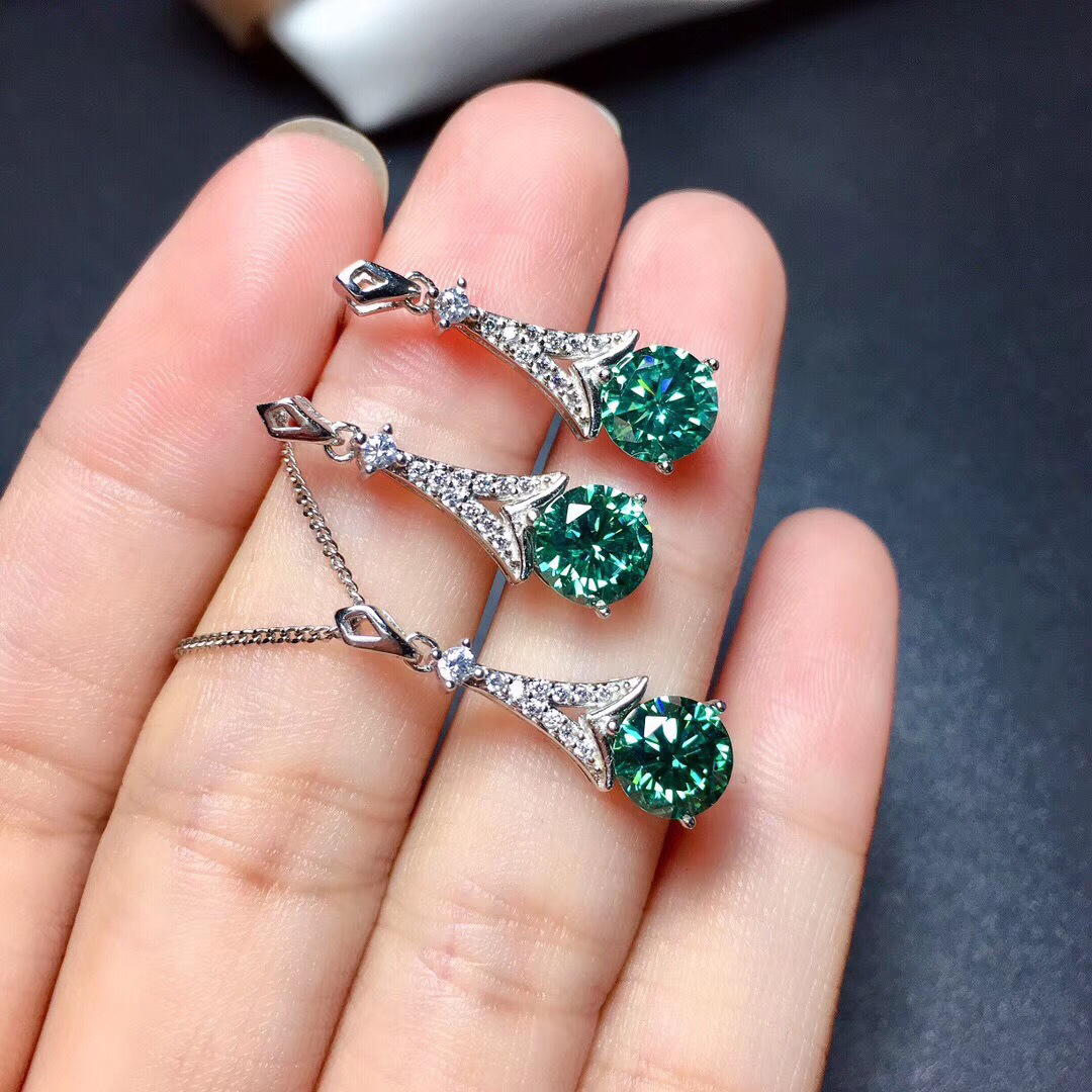 Qtt Prachtige Ronde Groene Zirconia Sieraden Sets Zilver Kleur Oorbellen Ketting Bridal Bruiloft Accessoires: Green 1Set