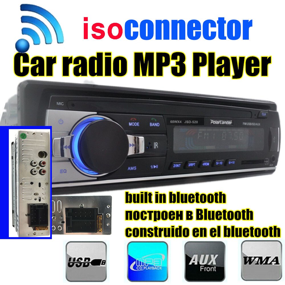 Meerdere Eq Car Stereo Radio MP3 Speler Microfoon Fm/Sd/Usb/Aux ID3 Play Bluetooth MP3/wma/Wav Speler 1 Din 12V