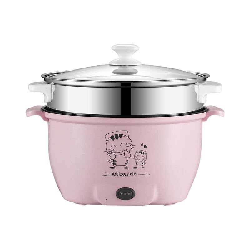 Multifunksjons elektrisk gryte elektrisk gryte husholdning liten elektrisk gryte og umiddelbar nudler gryte husholdning gryte wok: Rosa dobbeltlag