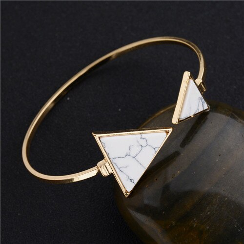 MESTILO Gold Platte Schwarz Weiß Geometrische Dreieck Öffnen Manschette Punk Armband Armreif Faux Marmor Stein pulseras aus Indien: white triangle