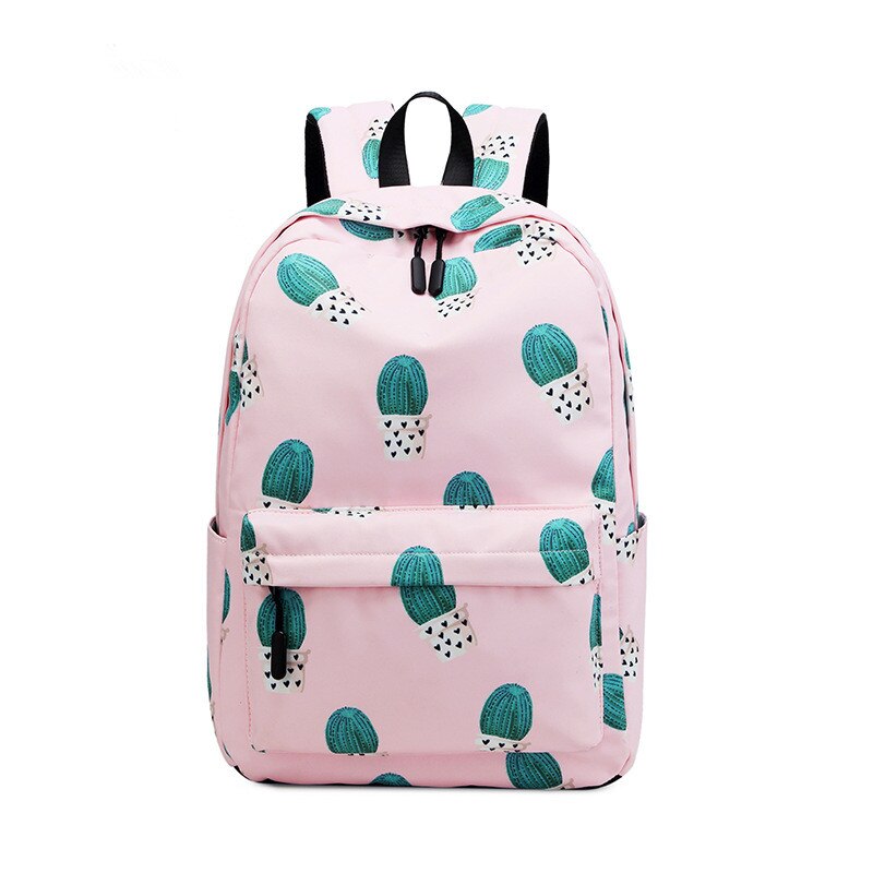 Fengdong skole rygsæk til teenagepige kaktus udskrivning bærbar rygsæk 15.6 studerende rygsæk skoletaske til piger børn bogtaske: Lyserød