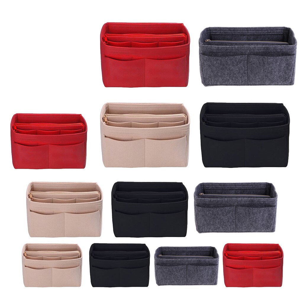 Multi Pocket Vilt Purse Handtas Organizer Insert Opslag Tote Shaper Stof Tas