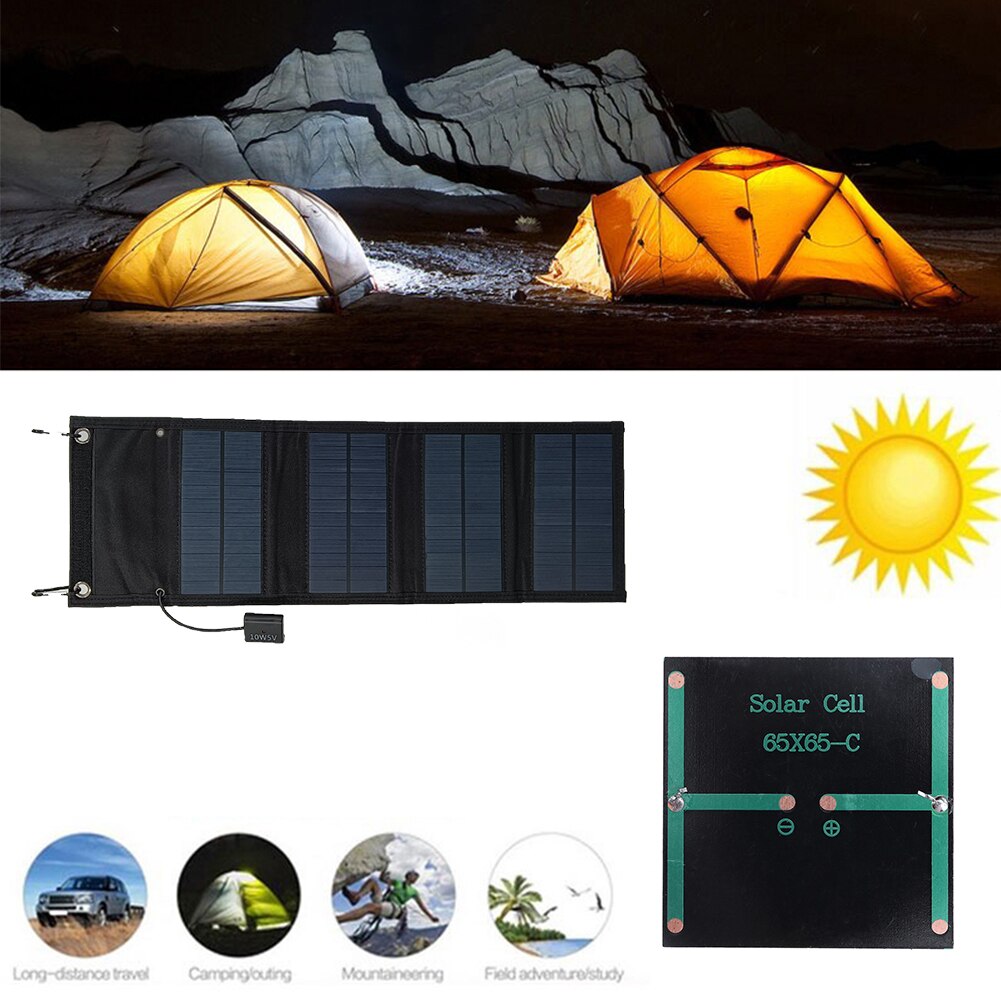 10W Foldable Solar Panel Solar Kit Complete Cell Power Bank Solar Plate For Hiking Camping Outdoor Mobile Power Battery Charger