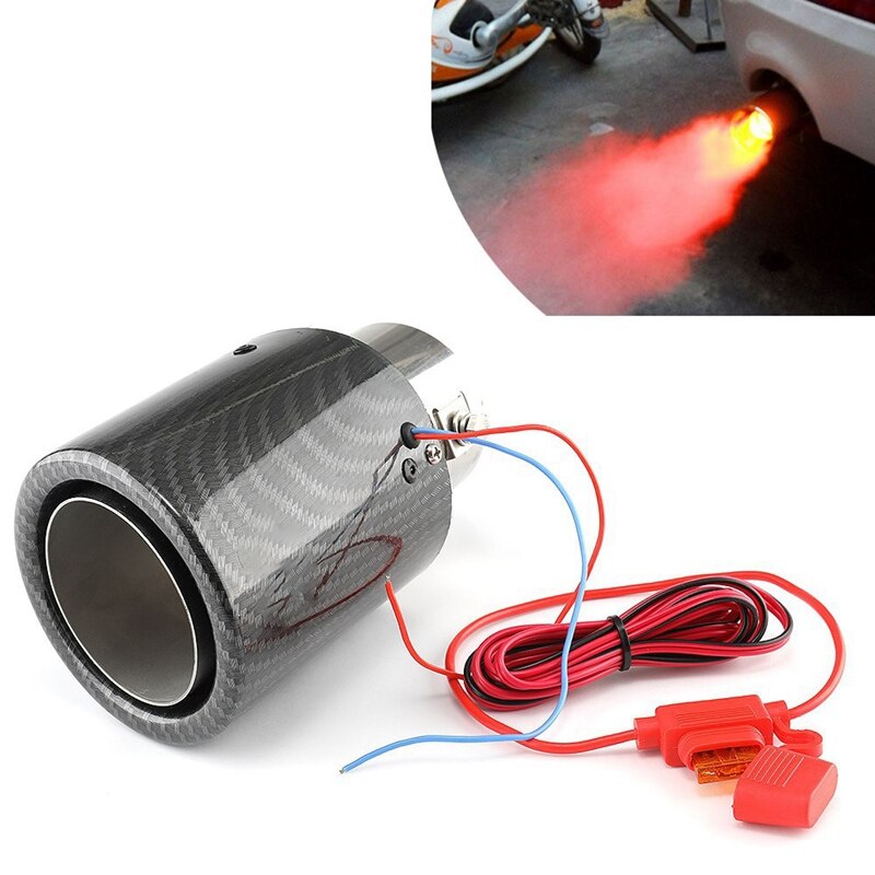 Universal Car LED Exhaust Muffler Tip Pipe Red Light Flaming Straight Car Modified Single Outlet Exhaust Pipe Tail Throat