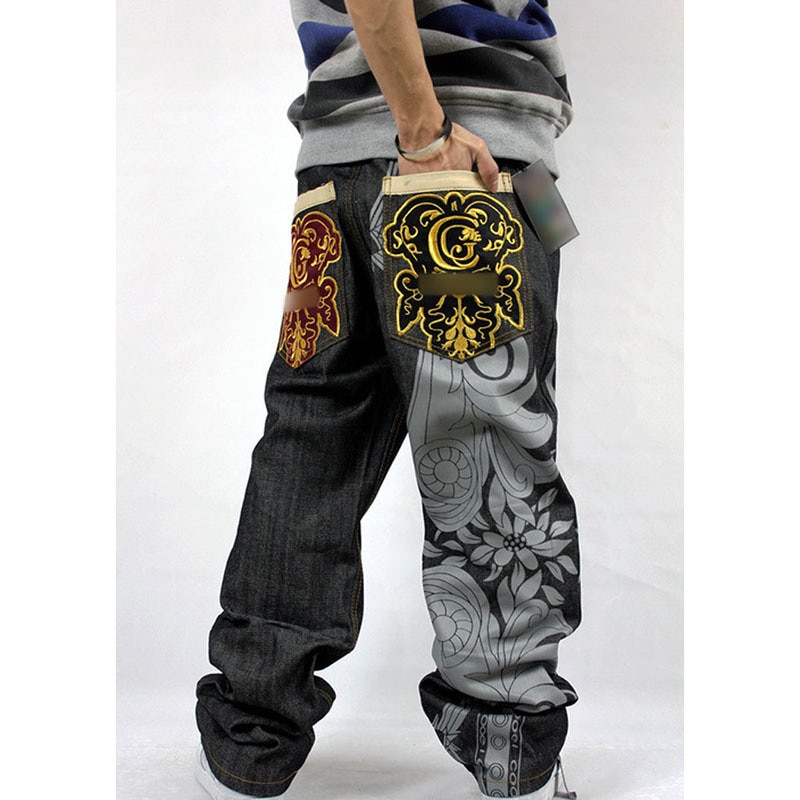 Sommer hip hop rap baggy jeans til herre broderibukser denim mandlige løse jeans dans lige bukser fuld længde