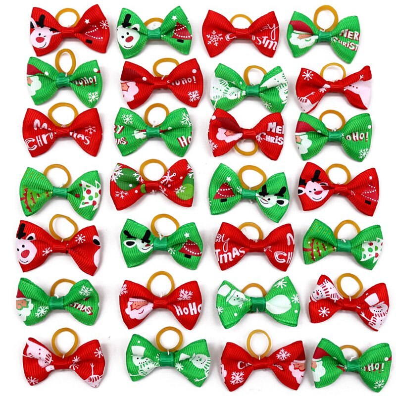 10 Pcs/lot Christmas Pet Assorted Rubber Bands Set Hair Bowknot Headwear For Cat Dog