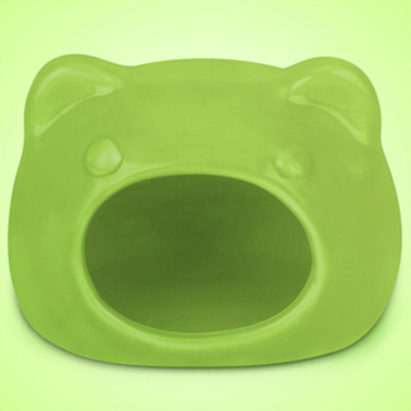Casa de hámster, casa de cerámica para mascotas, casa para dormir, refrigeración, calor , Universal, duradero, bonita Imagen de gato, casas de Chinchilla: Green ceramic / L