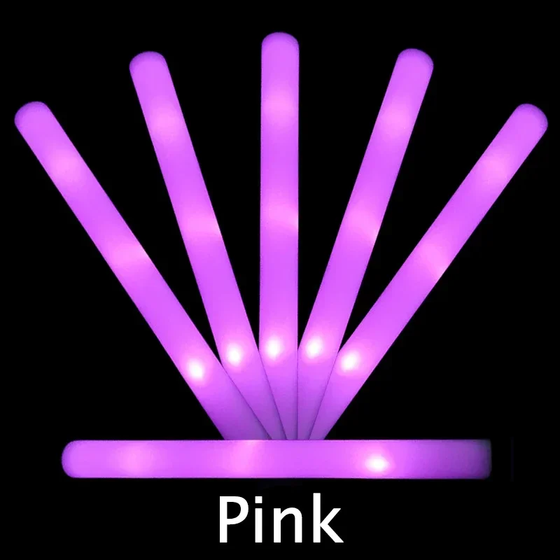Barras luminosas LED a granel, coloridas barras de espuma RGB, tubo de alegría, luz oscura para suministros de de boda, cumpleaños y Navidad: Rojo / Rosa