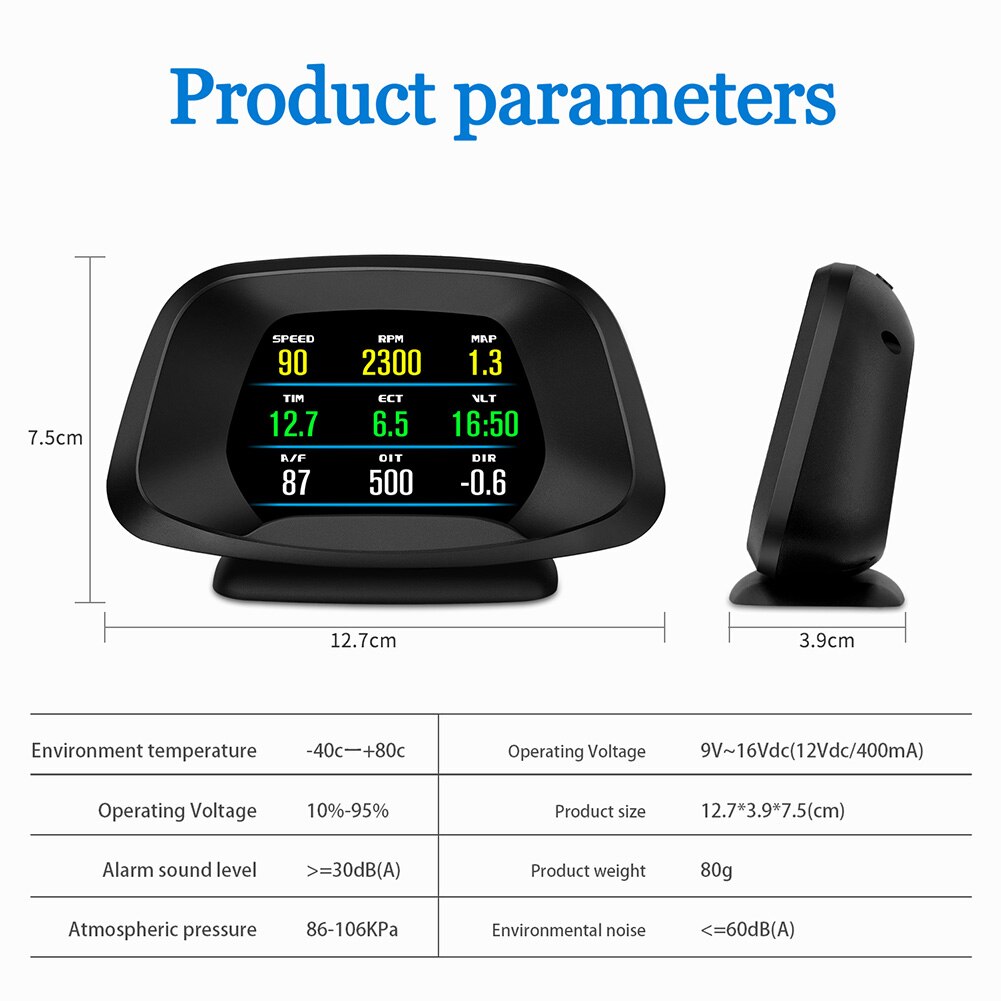 VODOOL HUD OBD2+GPS Dual Mode OBD2 Head Up Display GPS HUD Digital MPH KMH Speedometer Water&Oil Temp RPM Voltage
