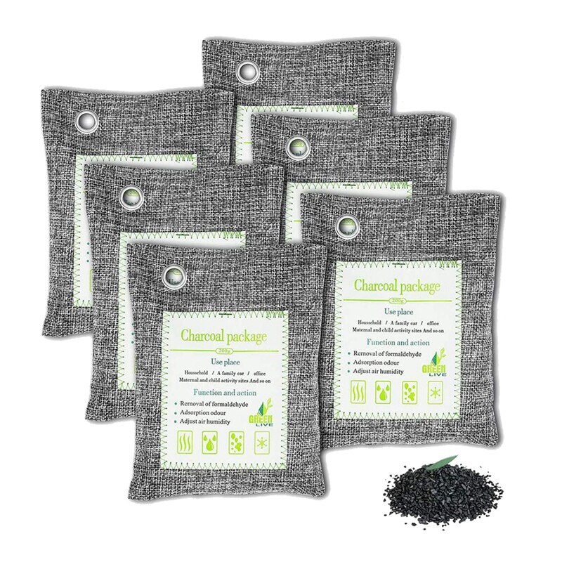 Activated Bamboo Charcoal Bags 6 Pack (1200G) Natural Eco Friendly For Home, Car,Closet,Shoes.: Default Title