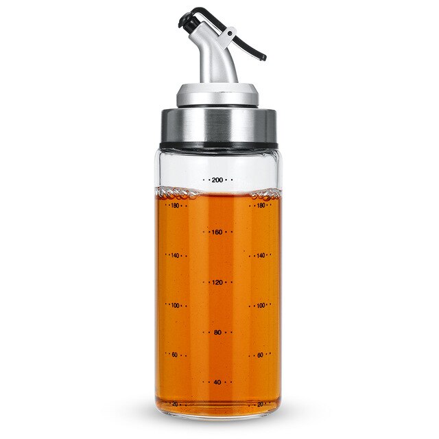 Koken Kruiden Fles Olie Saus Fles Dispenser Platic/Glas Met Schaal Opslag Flessen Voor Olie Azijn Keuken Accessoires: 200ml  Curved