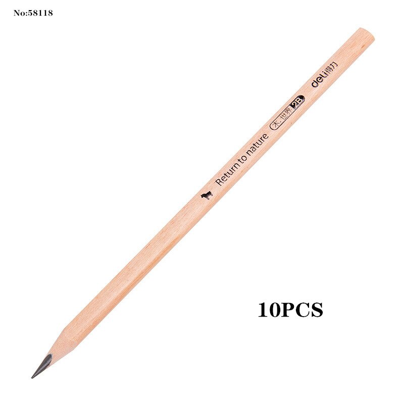 Deli 58118 triangular advanced graphite 2B pencil, sketch pencil, non-toxic log pencil, student office stationery: 10pcs