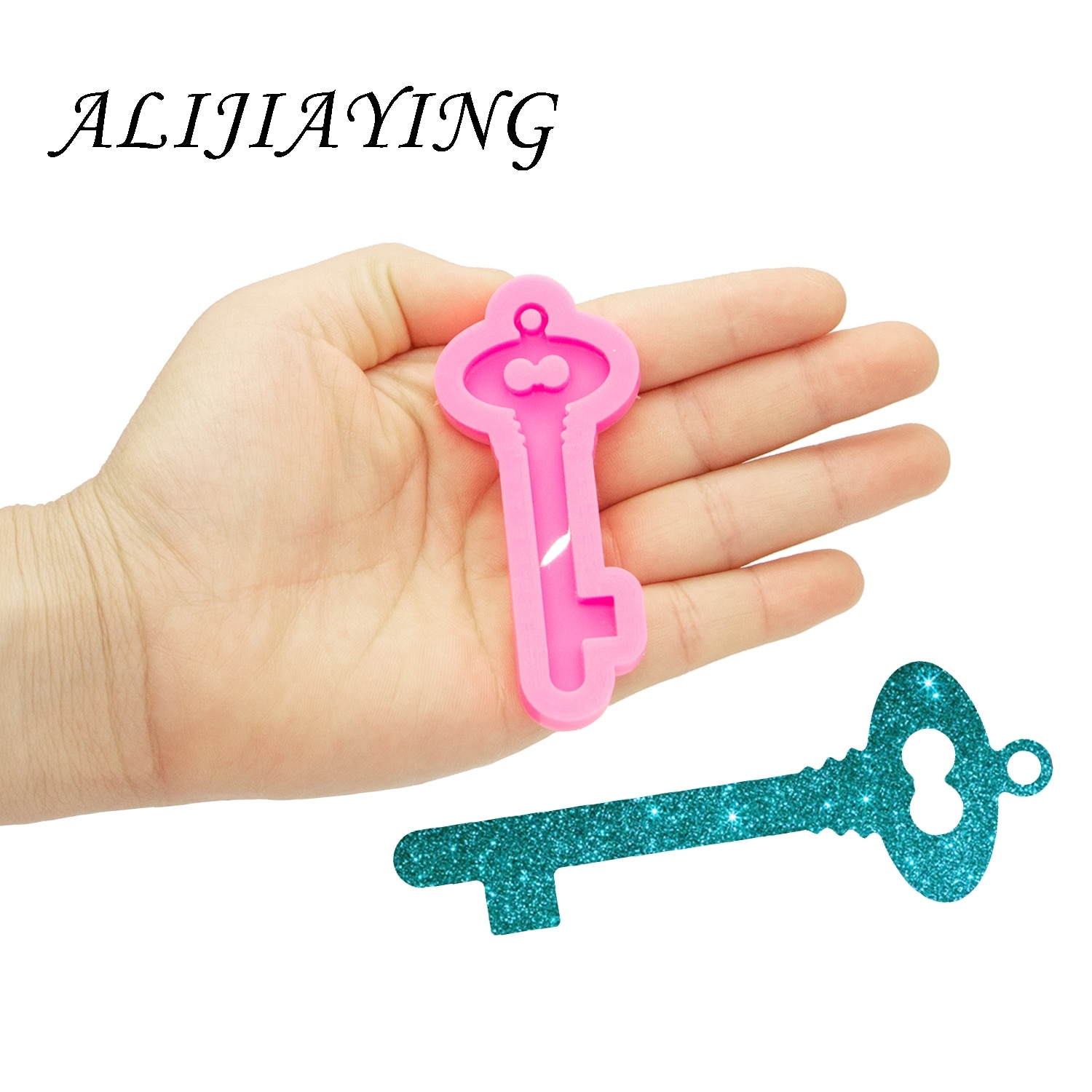 Brillante en forma de llave, silicona para resina epoxi artesanal, llavero artesanal, molde, colgante de joyería DY0344: DY0478 Pink
