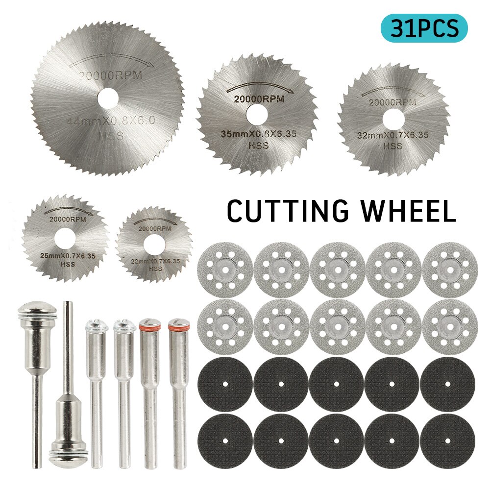 Mini roues de coupe en diamant HSS, lame de scie circulaire, outils rotatifs pour le travail du bois pour perceuse Dremel, accessoires d'outils rotatifs 31: Type1-31pcs