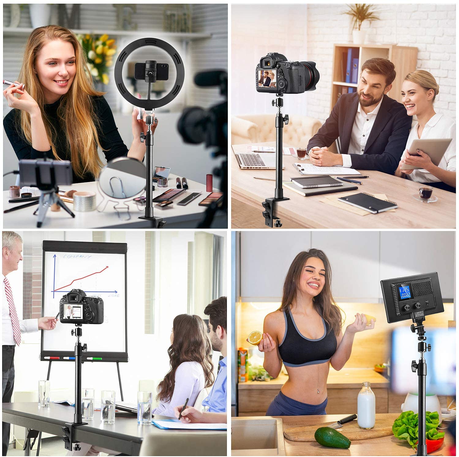 Universal Table Desk Clamp Mount with 1/4' Screw Tip with 360 degree Rotatable Ball Head for DSLR Camera/Ring Light/Video Light