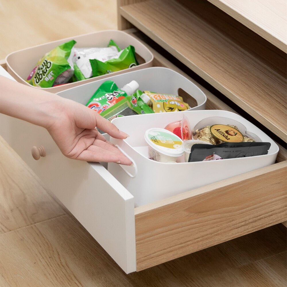 Cesta de almacenamiento de artículos diversos para estudiantes, cajas de almacenamiento para escritorio, snack, caja de almacenamiento de cosméticos de plástico, caja para ordenar la cocina del hogar