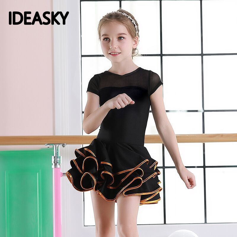 red ruffle ballroom latin dance dress girls kids competition children salsa tango rumba samba performance dancing practice skirt