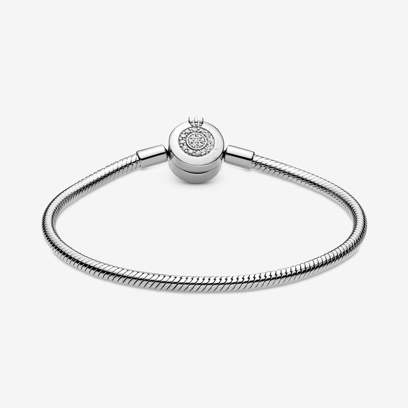 Pulsera de cadena de serpiente de plata de ley 925 Original, corona brillante O apta para Pandoa, Clips, cuentas, joyería