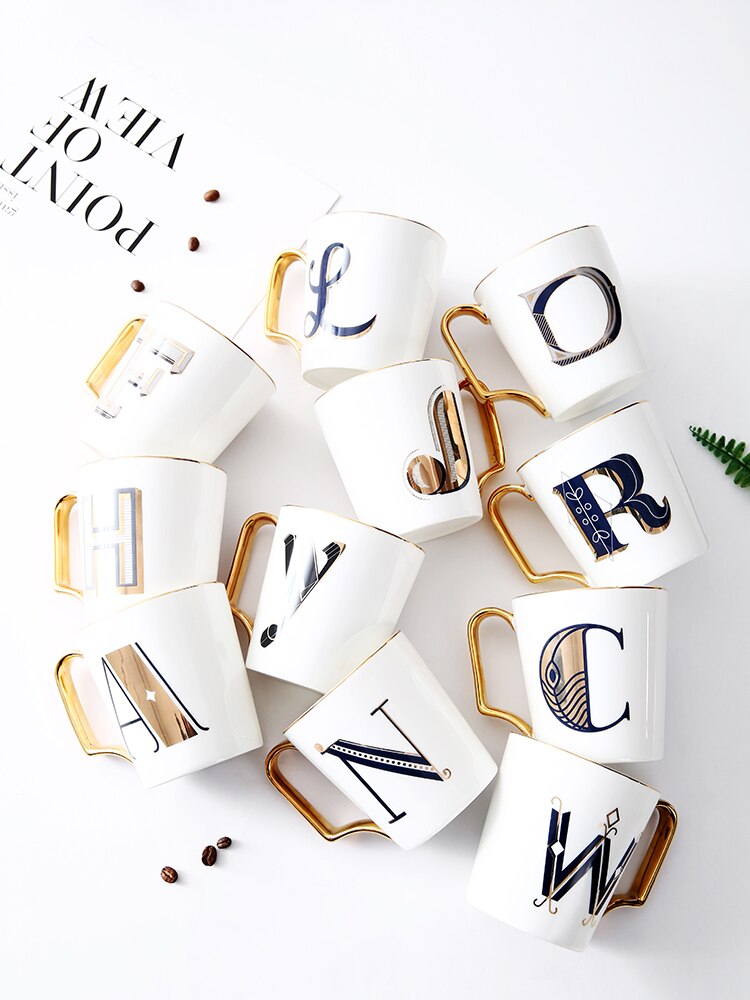 EWAYS – tasse à café en porcelaine avec poignée dorée, pour Couple, avec lettres créatives, d'anniversaire et de mariage