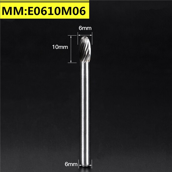 1pc solid carbide tungsten steel milling cutter,6mm shank E type Metal electric grinding head,Polishing tool: E0610M06
