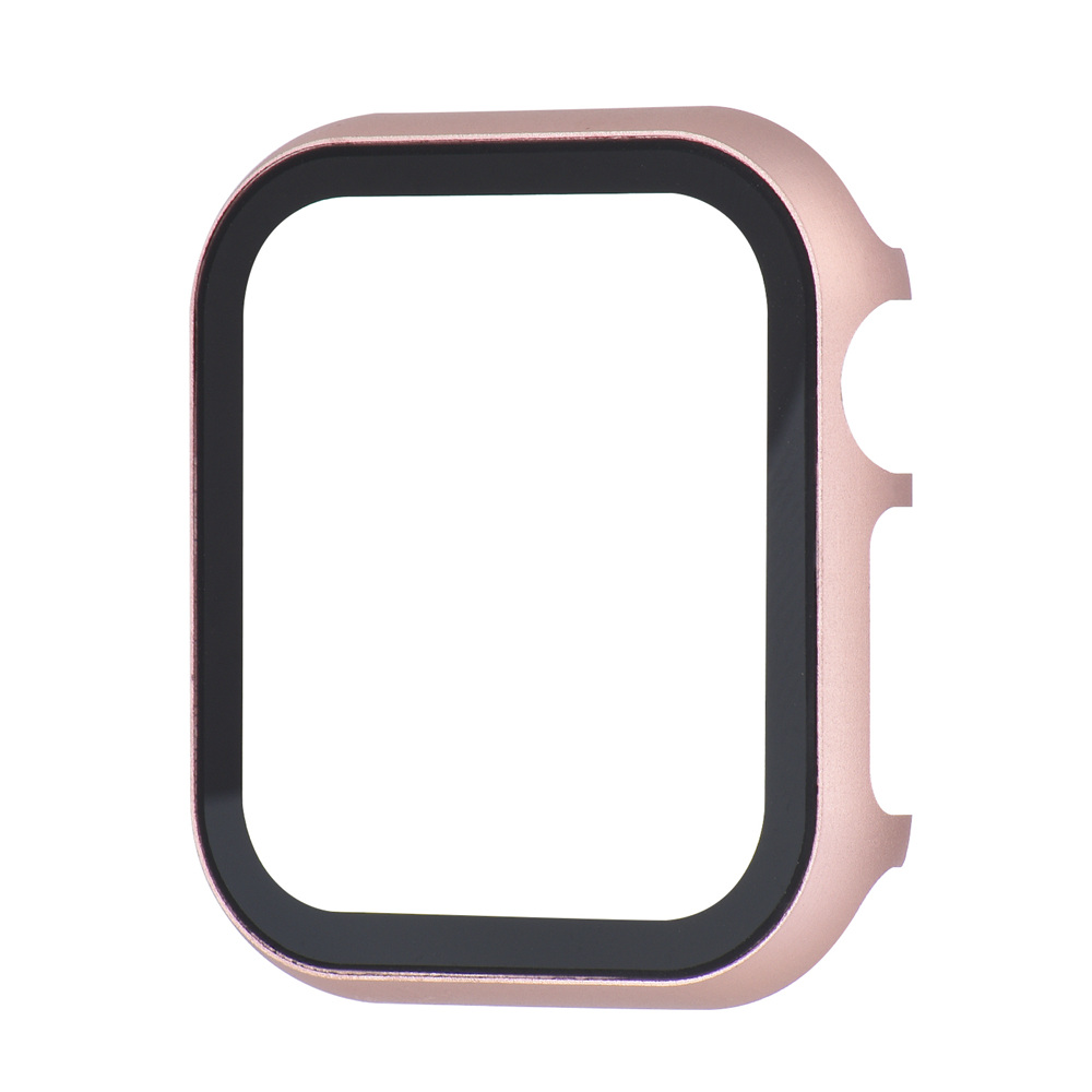 Metal Case + Tempered Film glass for Apple Watch Case 45mm 44mm 41mm 42mm 38mm 40mm Cover IWatch 8 7 6 5 4 3 SE Protective Case: Deep Pink / 2 - 3.9 Inches