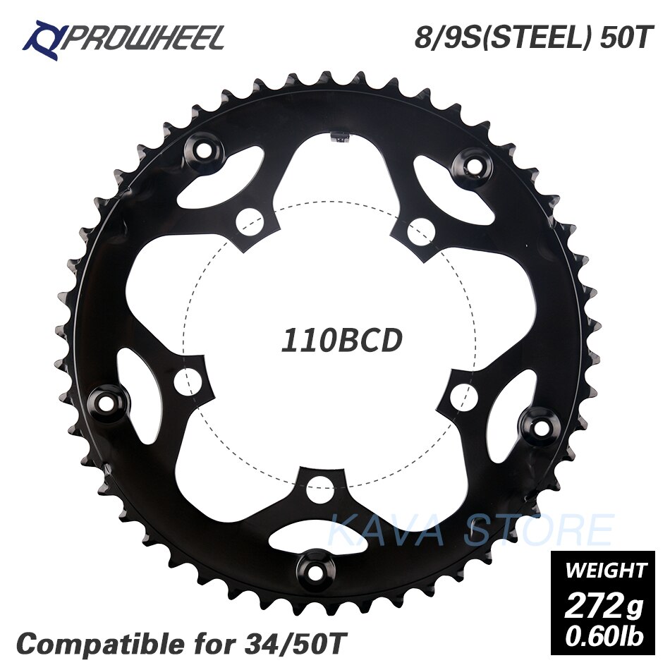 PROWHEEL route vélo plateau 110BCD 130BCD 34/39/50/53T pignon acier/alliage d'aluminium/AL-7075 CNC 8/9/10/11 vitesse chaîne: 5H 110BCD 50T STEEL