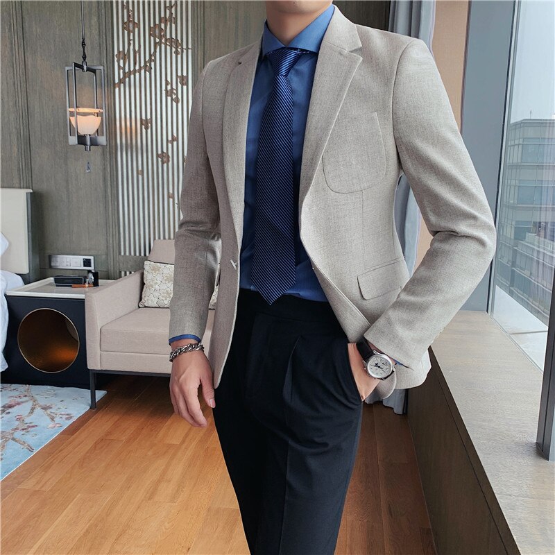 Britisk stil business casual solid formell wear herre blazer jakker slim fit en knapp enkle kåper lange ermer 3xl