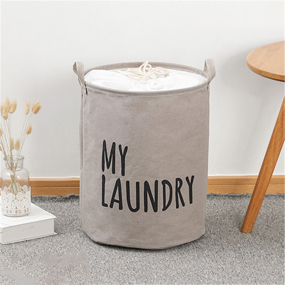 Laundry Basket Drawstring Dirty Clothes Storage Bag With Handle Foldable Toy Clothing Organizer Modern Home Supply Organizers: 40x50cm / Gray